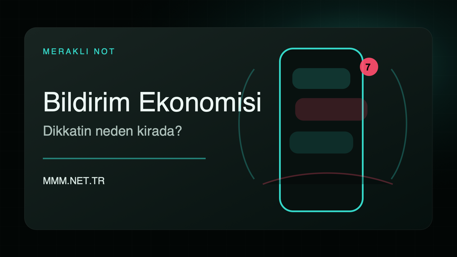 Bildirim ekonomisi ve dikkat yönetimini anlatan koyu modern telefon kapak görseli