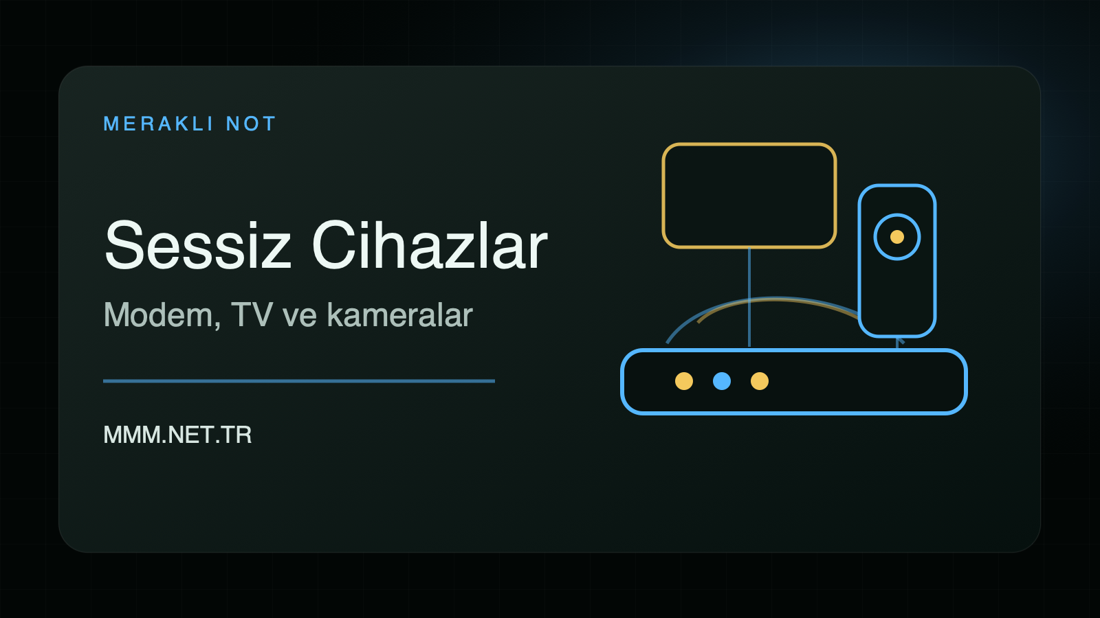 Evdeki modem, akıllı TV ve kamera güvenliğini anlatan koyu modern kapak görseli