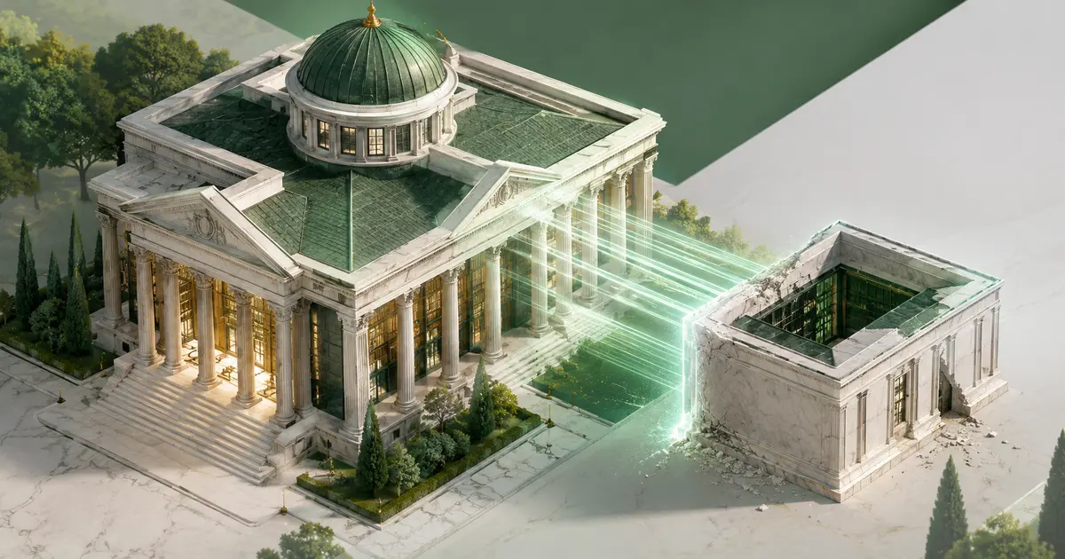 Güvenilir ana kütüphaneden bağımsız sıralanmak üzere ayrılan küçük yayın bölümünü gösteren mimari metafor